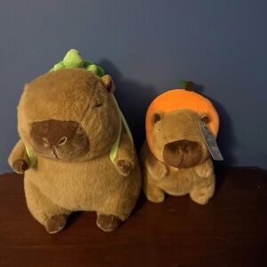NWT Cute Brown Capybara Plush Set 11”/7” Turtle Backpack and Carrot Neck Pillow